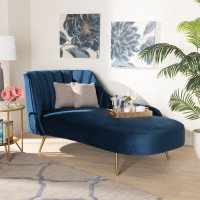 Baxton Studio TSF-6720-Navy Blue Velvet/Gold-Chaise Kailyn Glam and Luxe Navy Blue Velvet Fabric Upholstered and Gold Finished Chaise